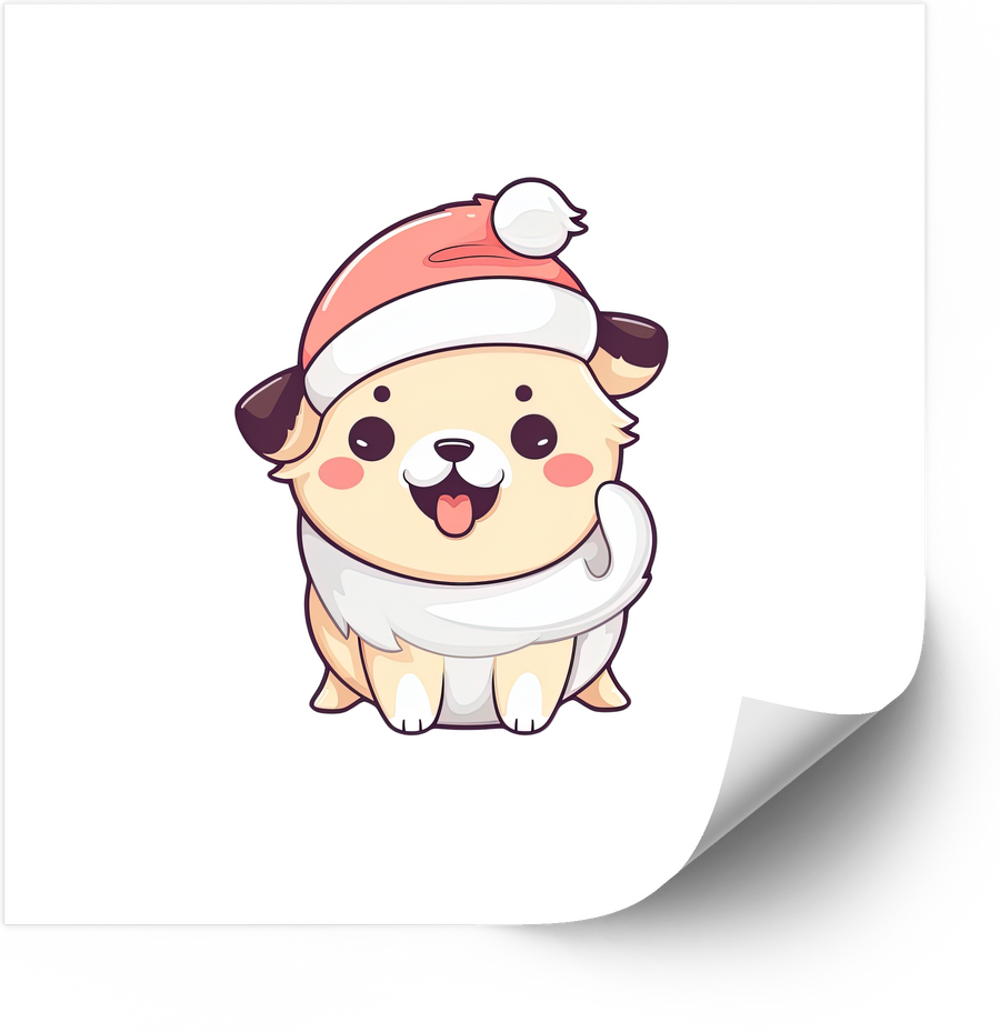 Santa Hat Puppy Sticker | Kawaii Cute Christmas Dog Vinyl Decal