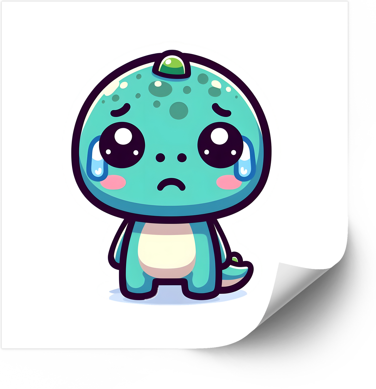 Crying Baby Dino Big Eyes Sticker | Kawaii Sad Dinosaur Vinyl Decal