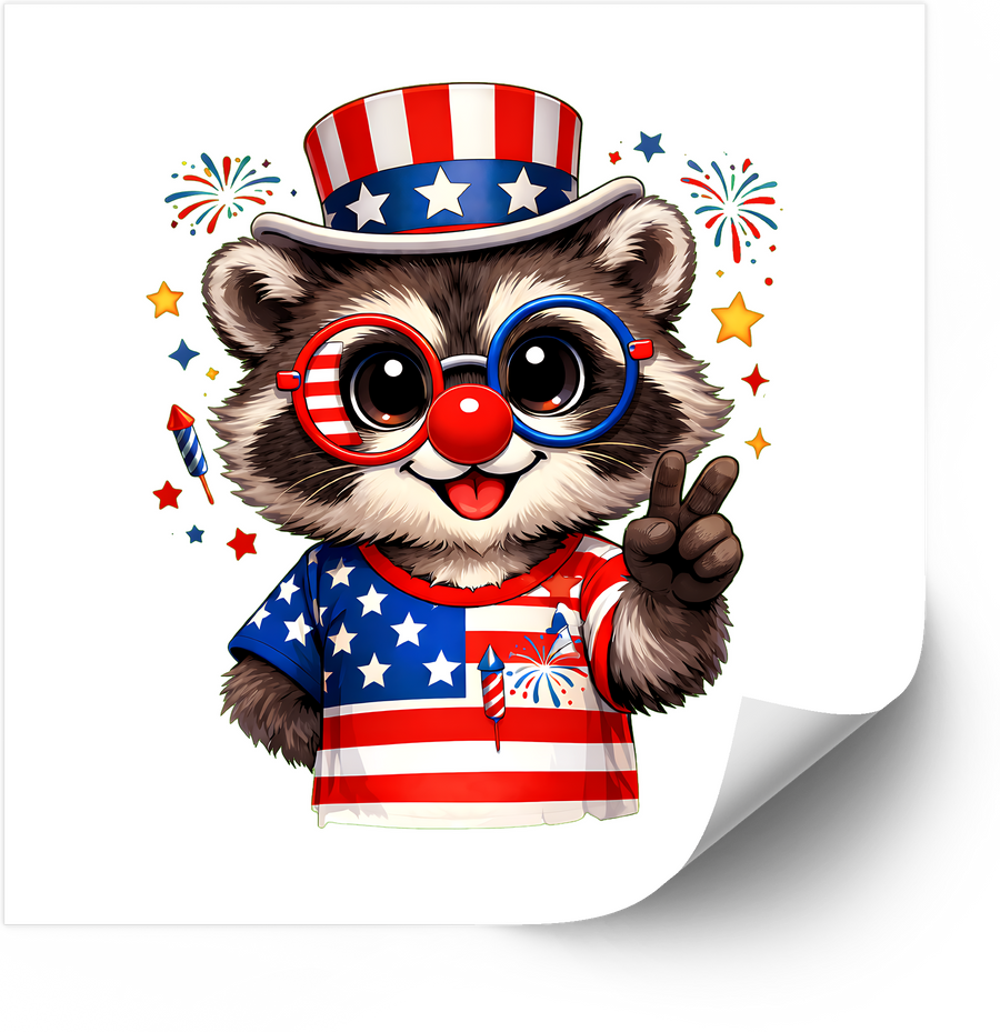 Patriotic Raccoon Peace Sign Sticker | Funny 4th Of July American Flag Vinyl Decal