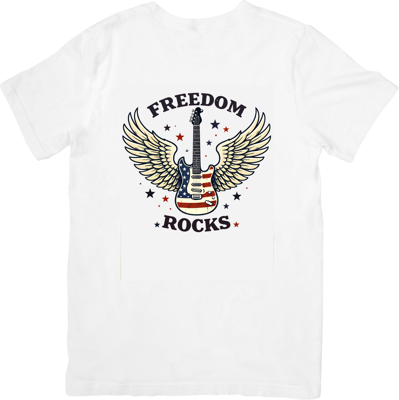 Freedom Rocks Guitar T-Shirt | Patriotic American Flag Eagle Graphic Tee | 4th Of July Music Lover Gift